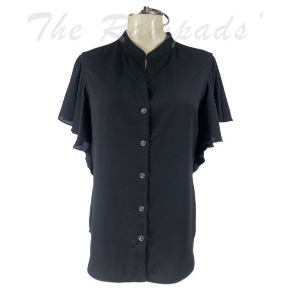 NWT Karen Kane Flora & Fauna Style Black Cascade Sleeve Top Size Small - Picture 1 of 9